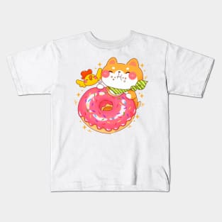 Shiba Inu Eating Giant Donut Kids T-Shirt